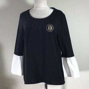 Tommy Hilfiger Women’s Top Black Bell Sleeve in White Sweatshirt Long Sleeve L